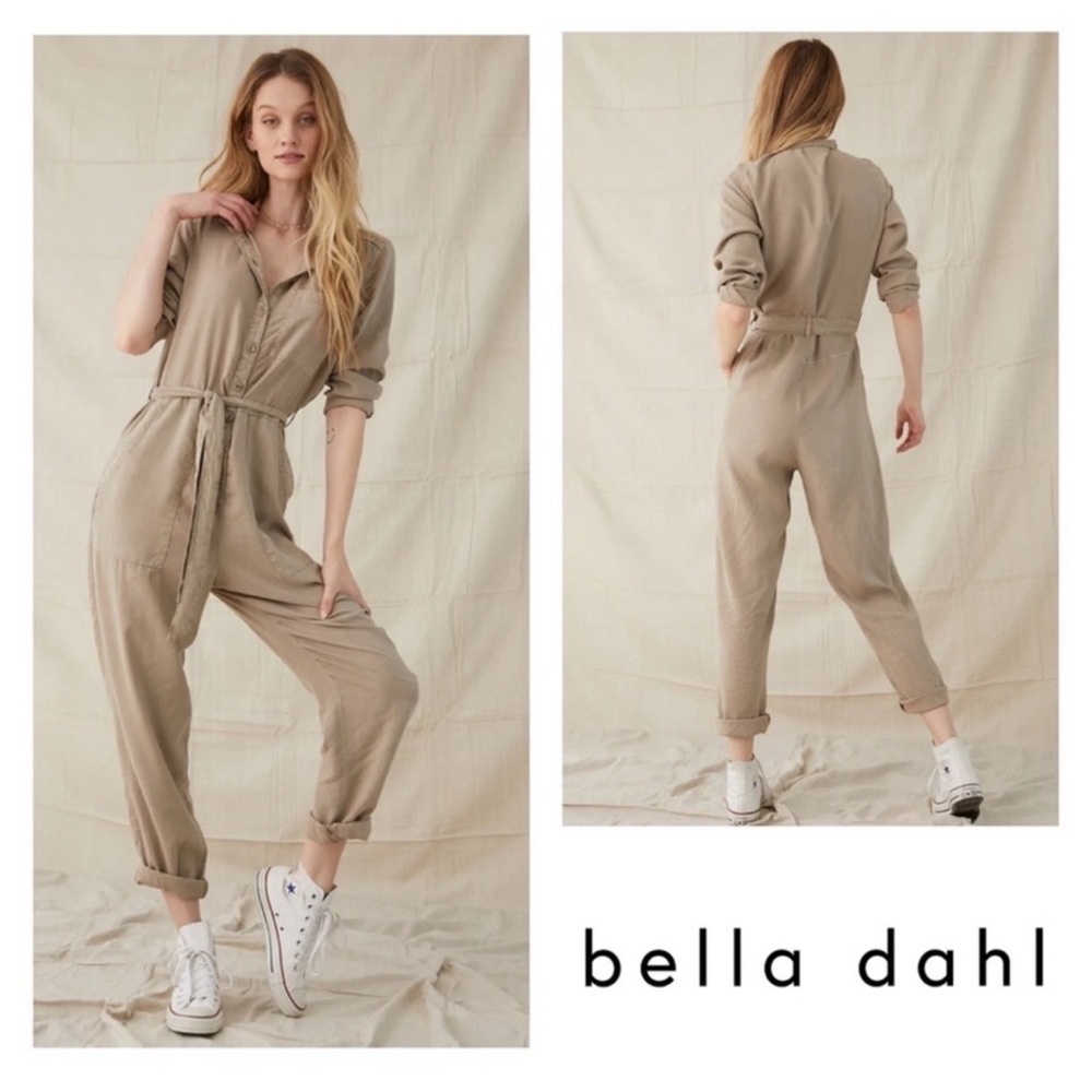 New! BELLA DAHL Belted Tencel Utility Jumpsuit in  Taupe
